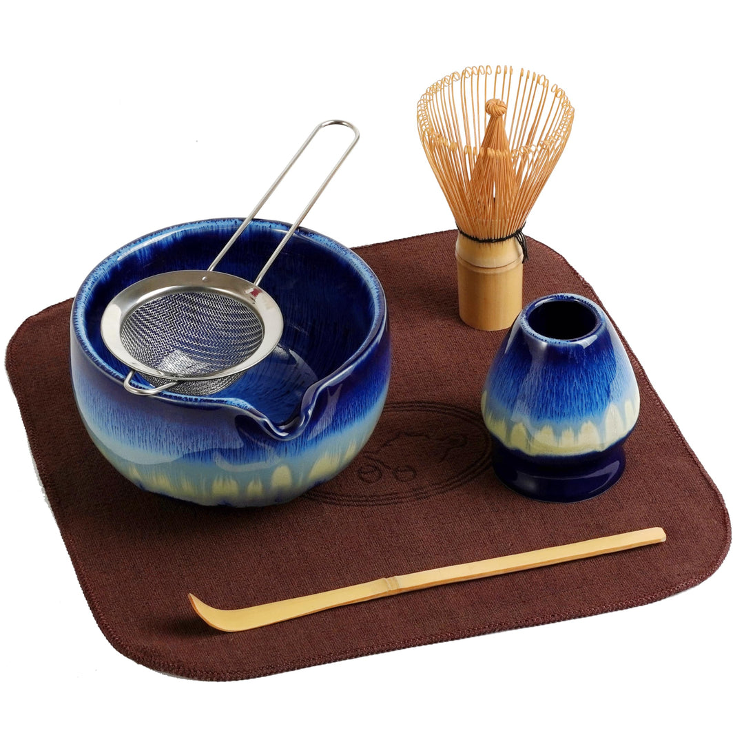 HEI MING Traditionell Matcha Set 6-teilig – Premium Matcha Tee Set mit Bambus-Chasen (Besen), Blau K