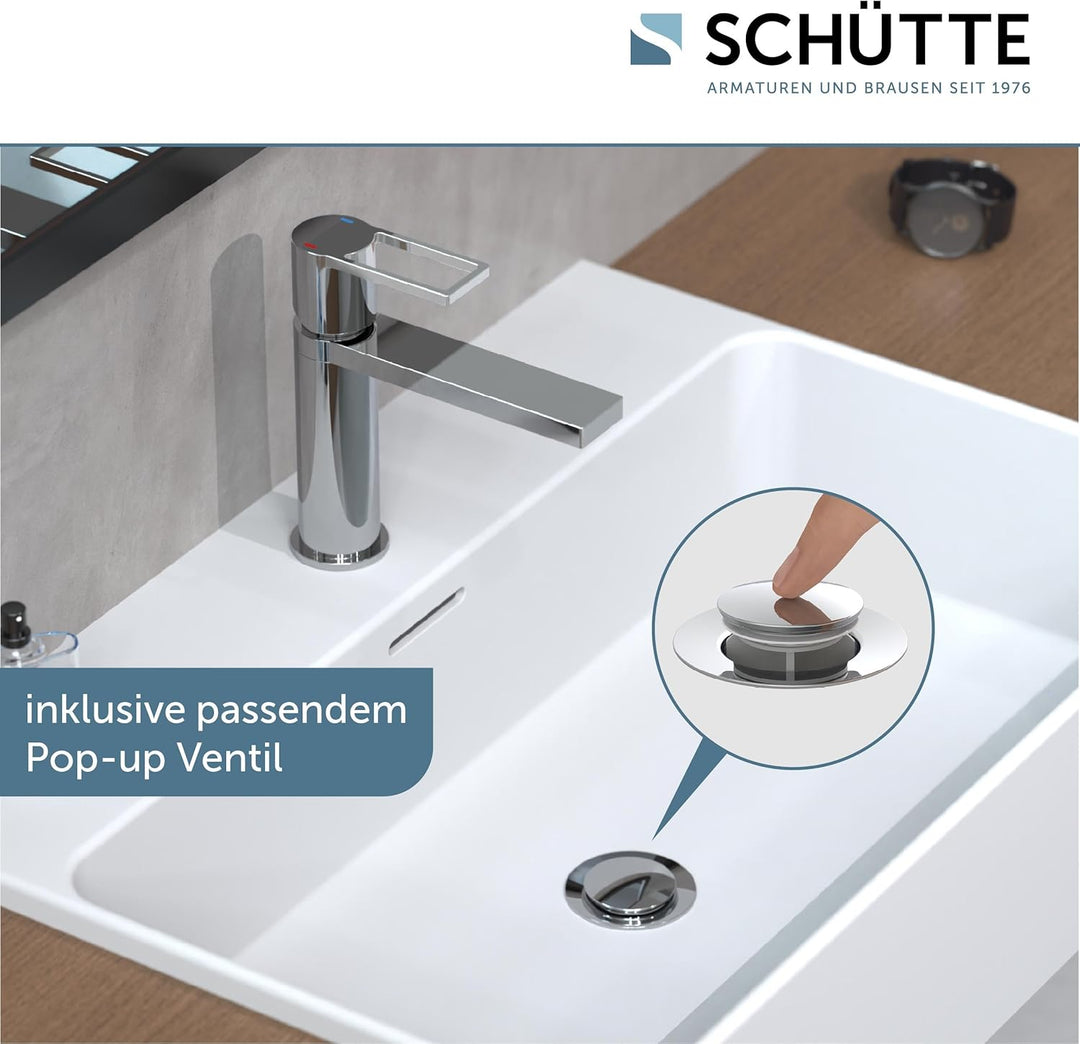 SCHÜTTE Waschtischarmatur MANHATTAN 33010, Wasserhahn Bad mit Ablaufgarnitur, Armatur Badezimmer, Ei