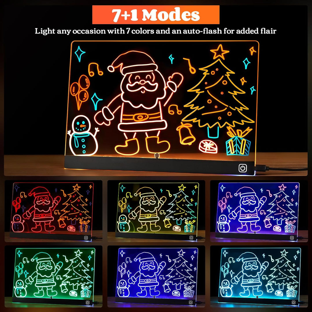 Thlevel LED Zeichentafel Transparente Acryl Maltafel 30x20cm mit 7 Farben unt Schalter Abwischbar No