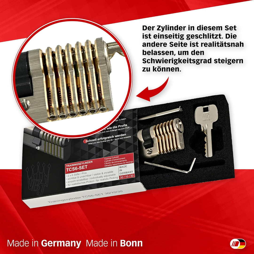 MULTIPICK Trainingszylinder Lockpicking Set - [Made in Germany] Lock Picking Tool - variables 6-Stif
