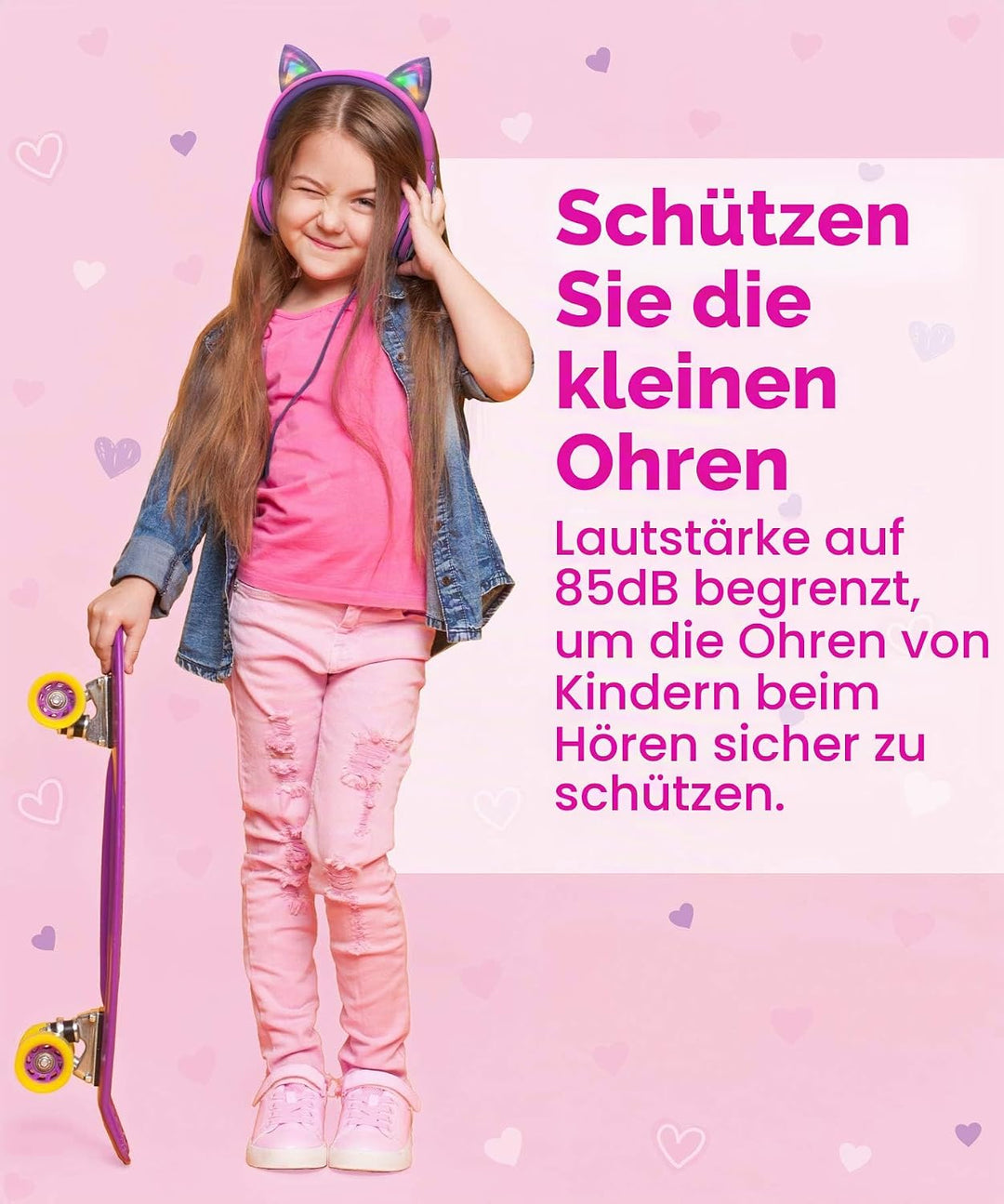 FosPower - Kopfhörer Kinder mit LED leuchten Katzenohren, 3,5mm On Ear Audio Kopfhörer für Kinder mi