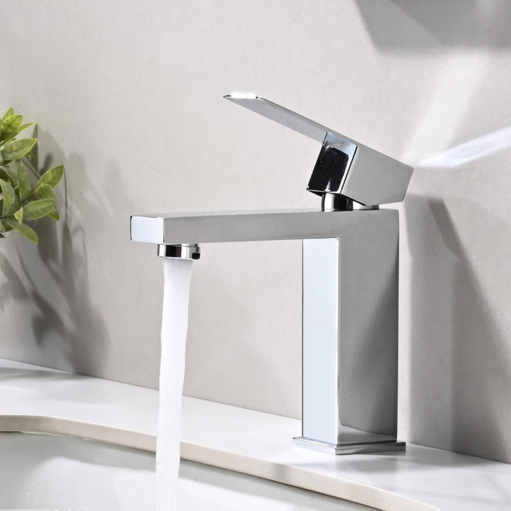Waschtischarmatur Edelstahl Wasserhahn Bad mit Auslauf Höhe 110 mm, Mischbatterie Waschbecken Wasser