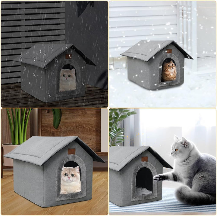 Katzenhaus Outdoor Winterfest, Katzenhöhle, Hundehöhle mit Abnehmbarem Plüschkissen, Wasserdicht Wet