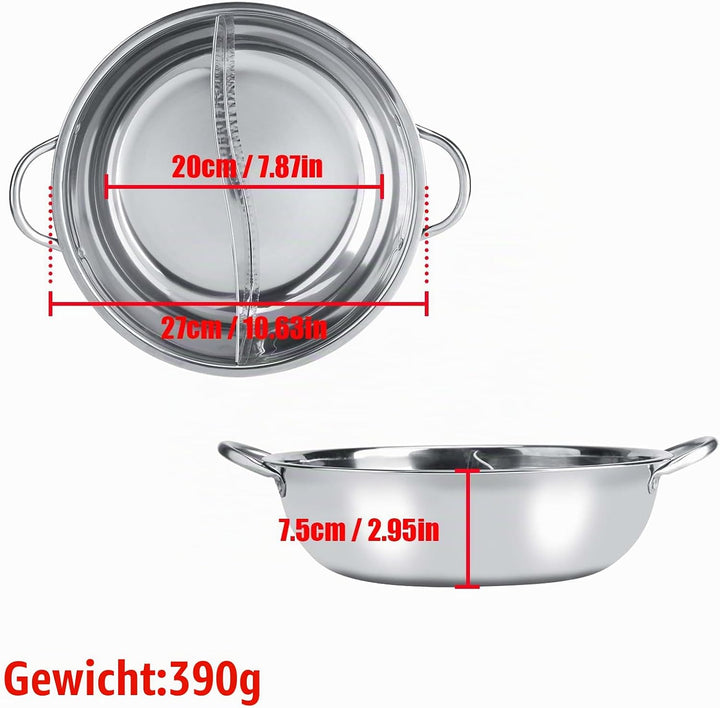 Baxnore Hotpot aus Edelstahl, Sichuan Geteilter Topf für Hot Pot, Feuertopf mit Hohlgriff für Indukt