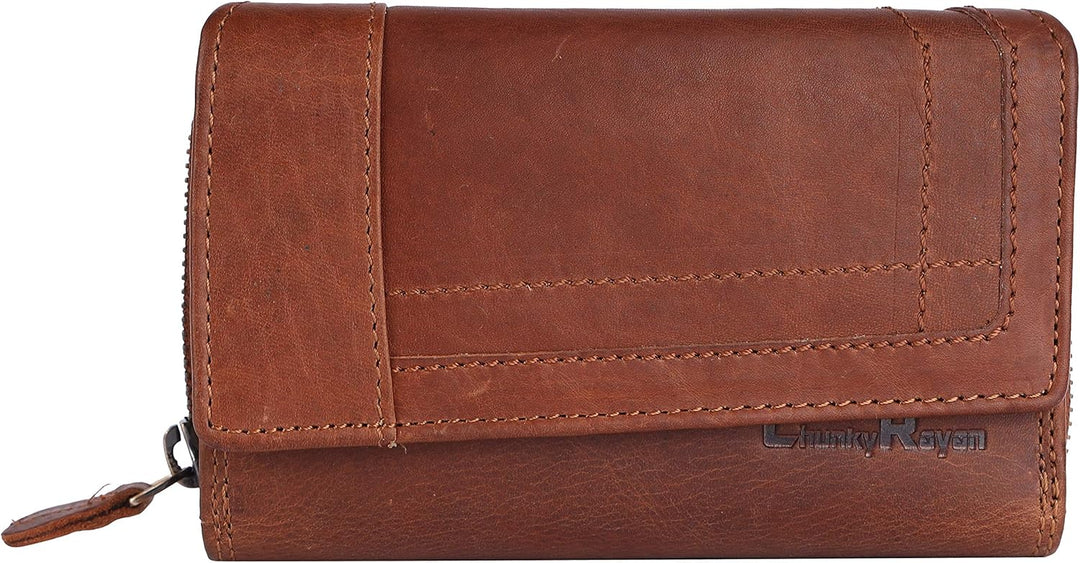 Chunkyrayan Echtleder Damen Geldbörse Hochwertig Vintage RFID Schutz inklusive Leder Schlüsselanhäng