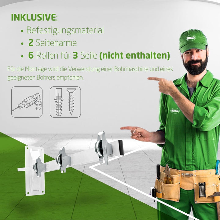 AMIG - Seitlicher Wäscheständer Modell 3 aus Edelstahl, Finish in Weiss, mit sechs Spulen und DREI S