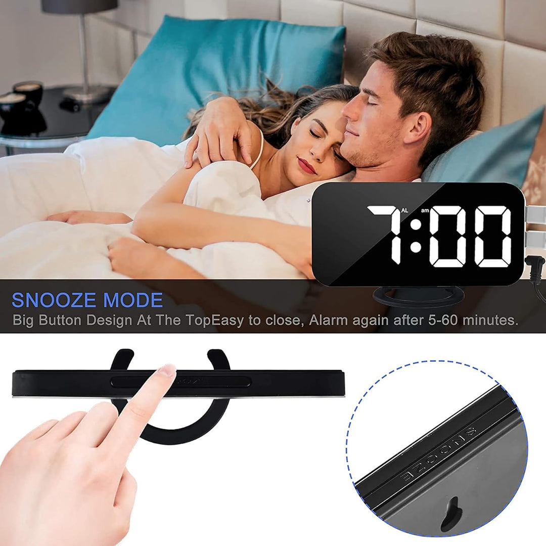 SZELAM Digitaler Wecker, Wecker am Bett, 7-Zoll-LED-Spiegelwecker, mit 2 USB-Ladeanschlüssen, Schlum