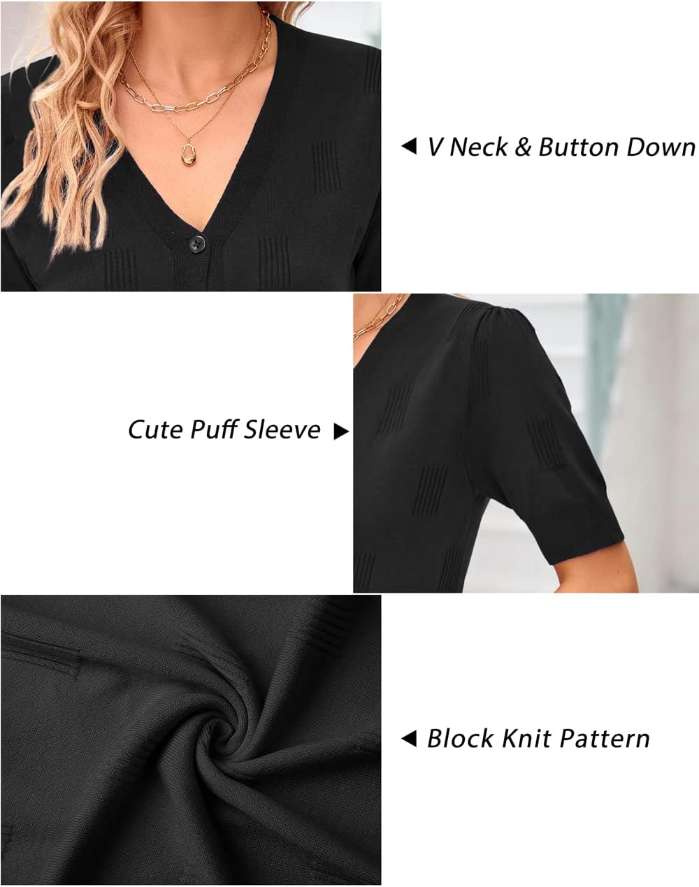 VOTEPRETTY Leichter Strickjacke Damen Cardigan Kurzarm/Langarm Sommer Solid Top Kurzarm S A-schwarz,