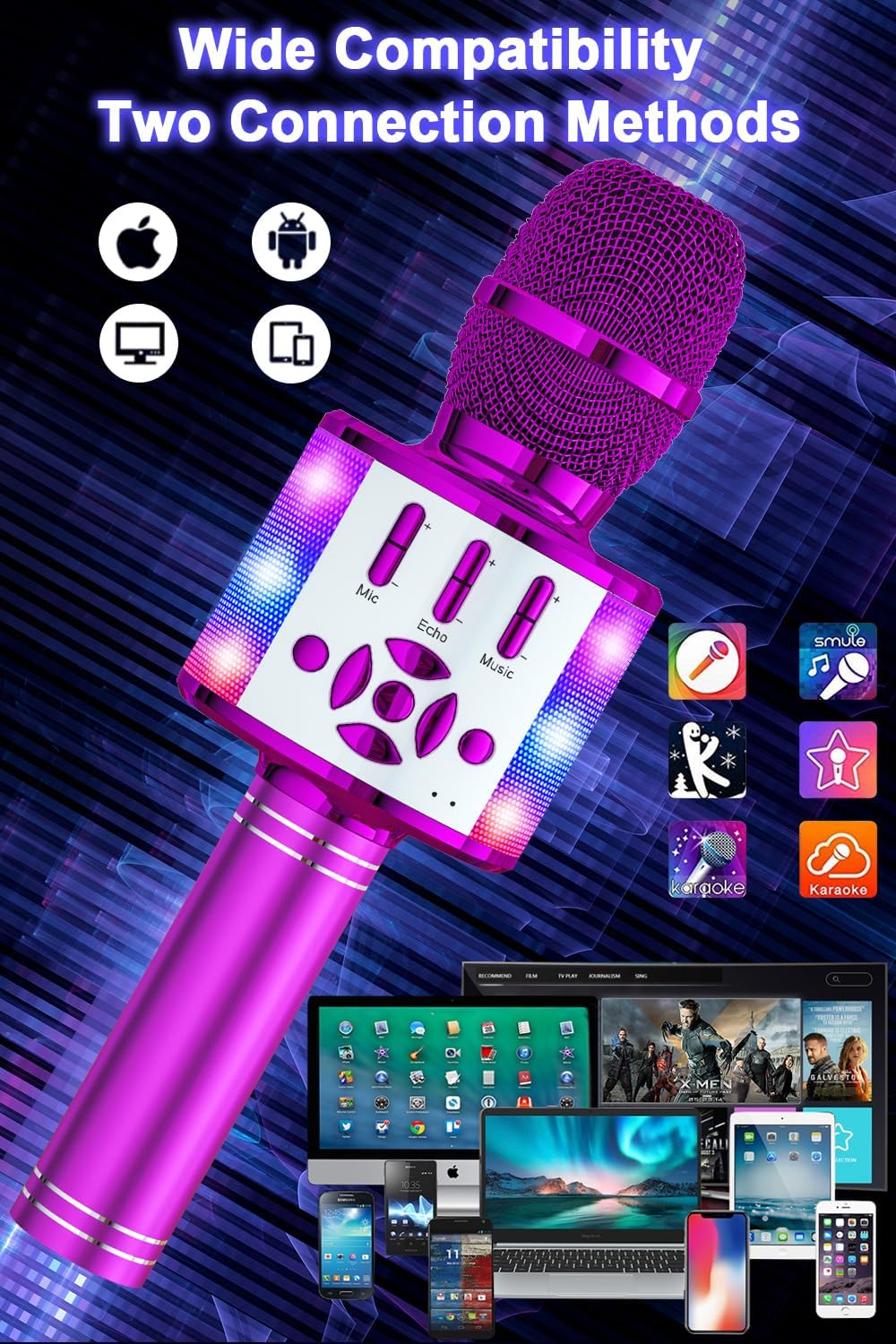 BONAOK Magic Sing Karaoke Mikrofon, Kinder, 4 in 1 Microphone, Drahtloses Bluetooth für die Zuhause