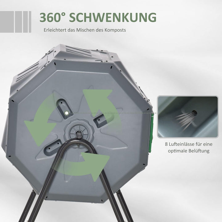 Outsunny Komposter 160L, 71cm x 65cm x 96cm Drehbarer Schnellkomposter aus Kunststoff, Thermokompost