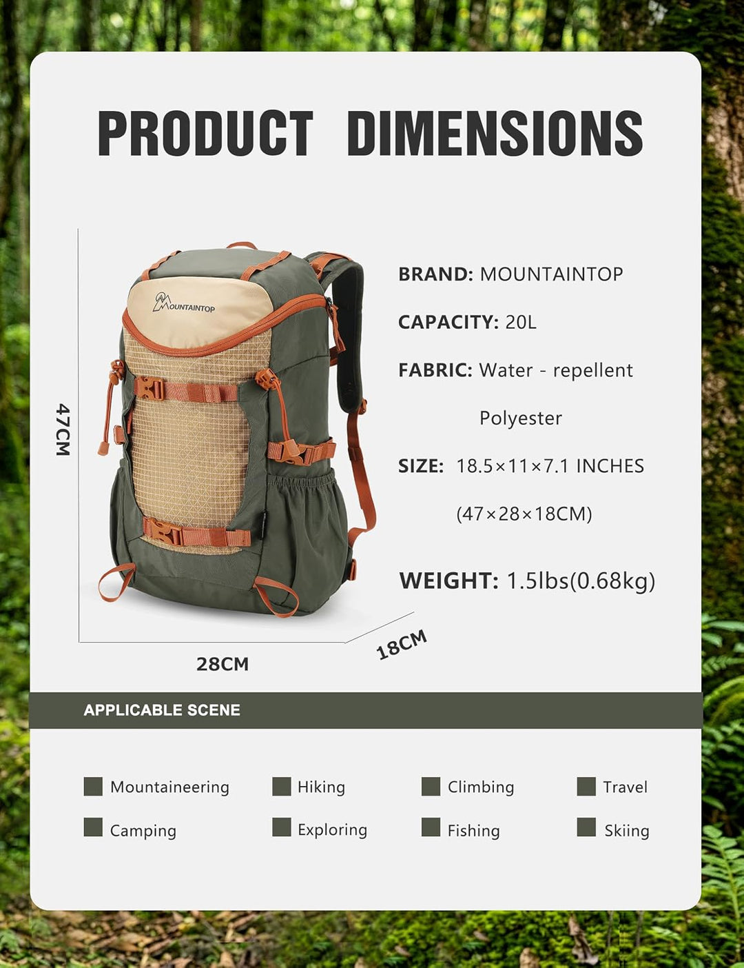 Mountaintop 20L Wanderrucksack Herren Damen Trekkingrucksack Reiserucksack Outdoor Rucksack Trekking