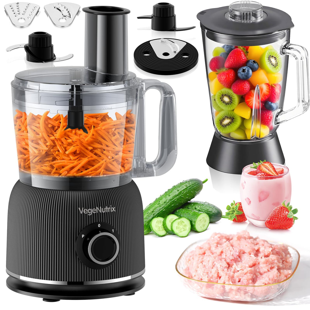 Küchenmaschine und Mixer Kombination 1500W, 2,5L Zerkleinerer für Fleisch, Gemüse und Teig, 2L Stand
