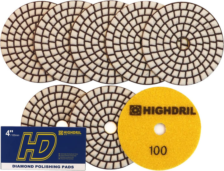 HIGHDRIL Trocken Diamant Polierscheibe - 8 Stk. #100 Diamant Polier Auflagen für Granit Stein Marmor