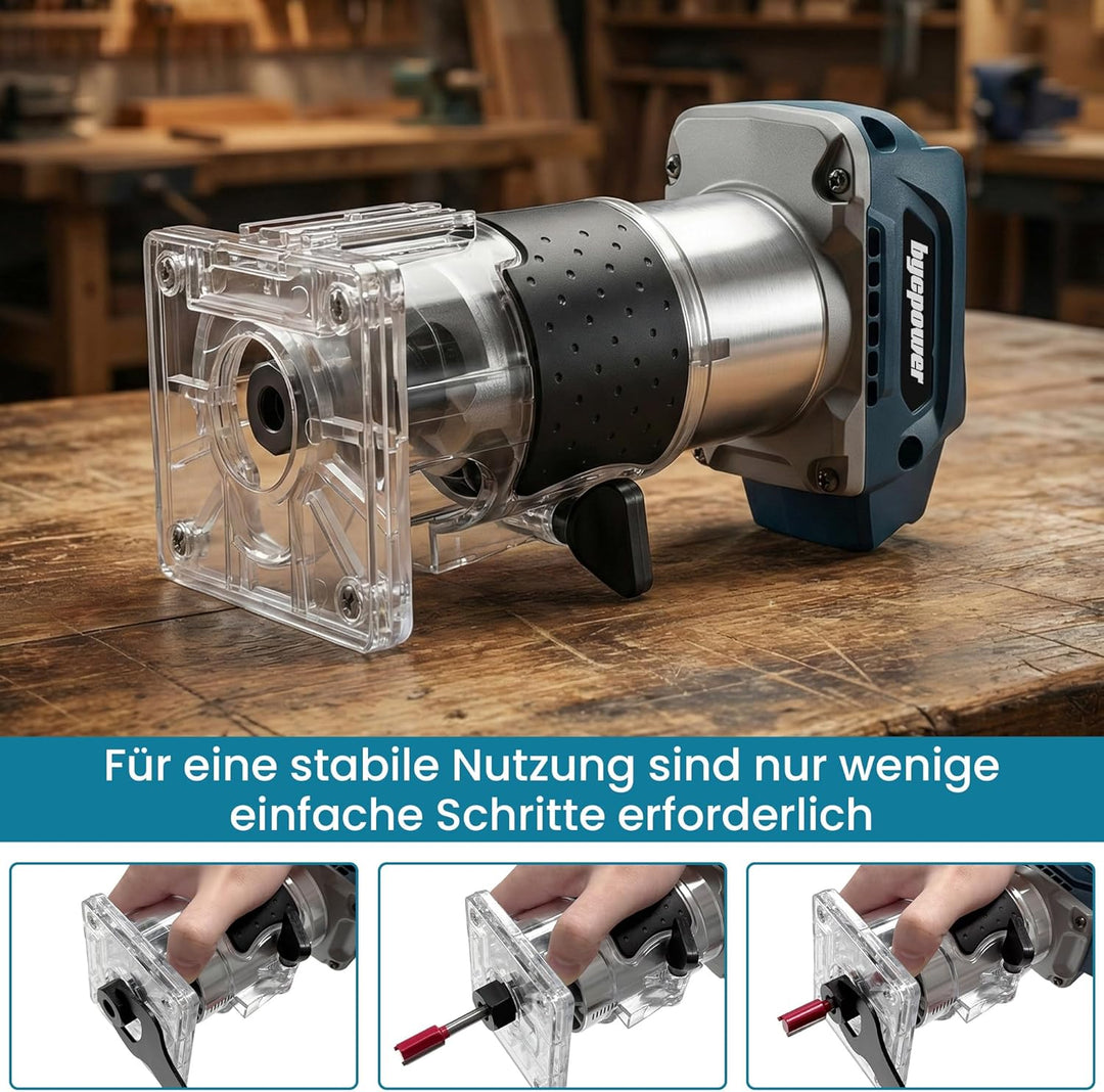 Akku Oberfräse für Bosch 18V Akku, 30000 RPM Bürstenloser Motor, 5-Stufen Kantenfräse, Kabellose Hol