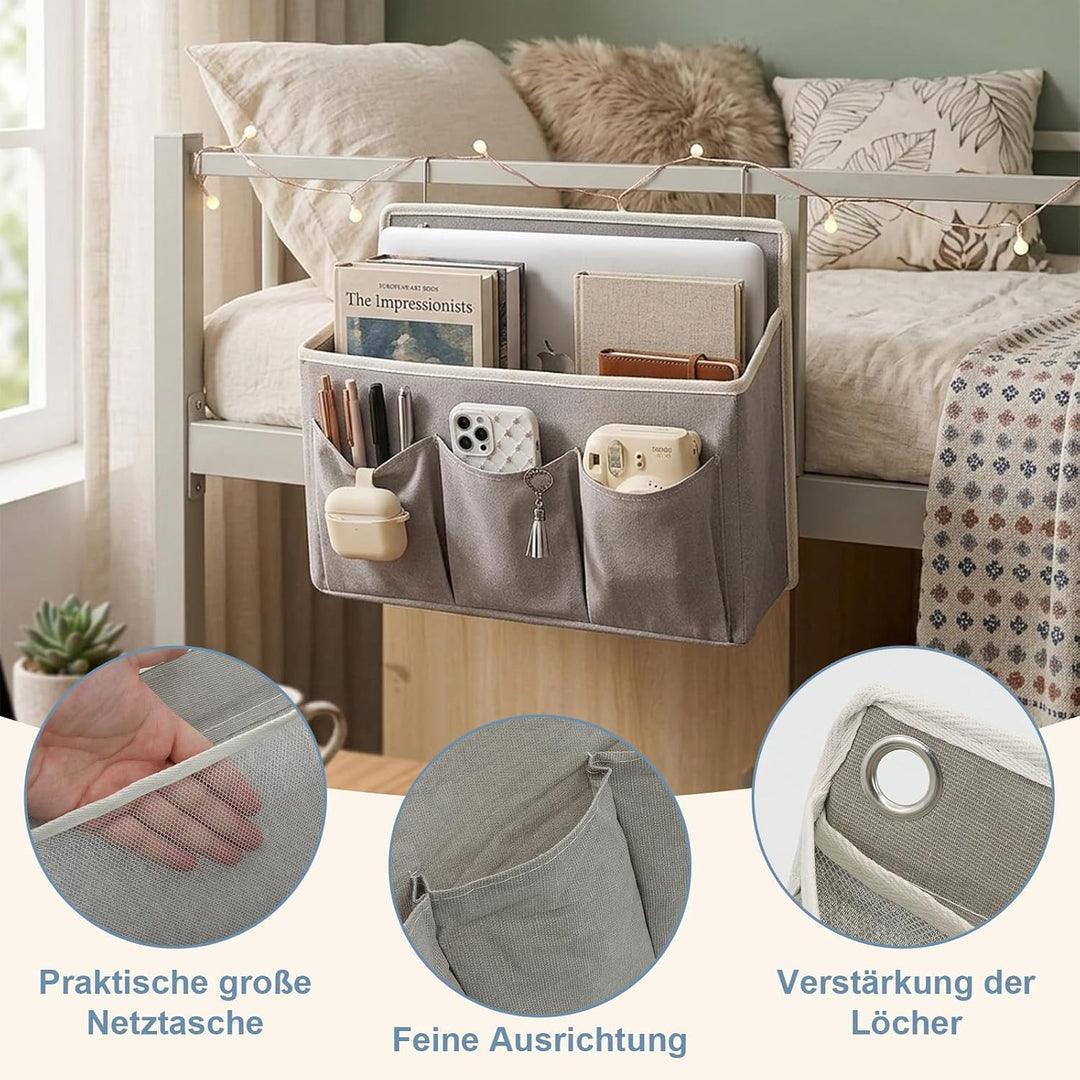 ZYNERY 3 Stück Hängeorganizer Grau mit 3 Taschen, Hängeorganizer Camping, 6 Selbstklebehaken + 6 Nor