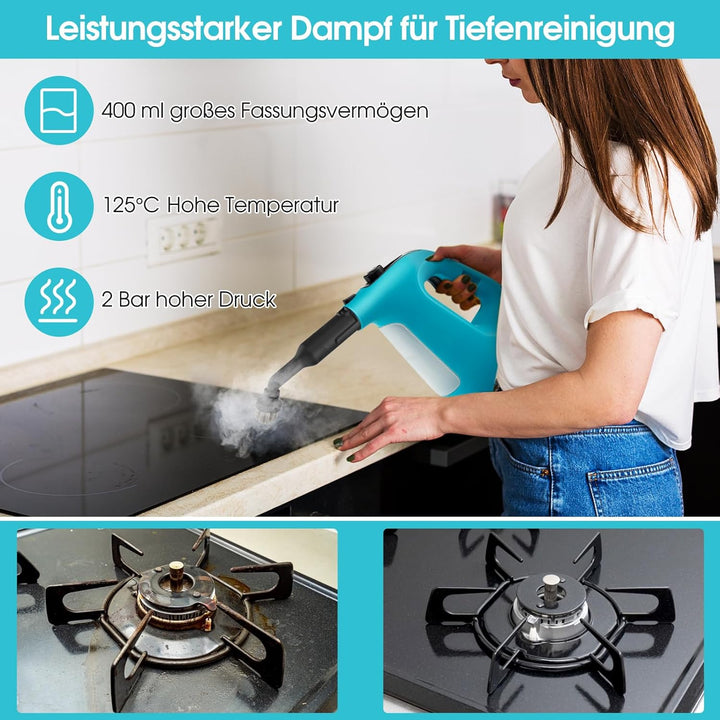 GOPLUS Dampfreiniger 1500W, Tragbarer Mehrzweck-Dampfreiniger: Dampfdruck: 2 Bar, 400 ML Wassertank,