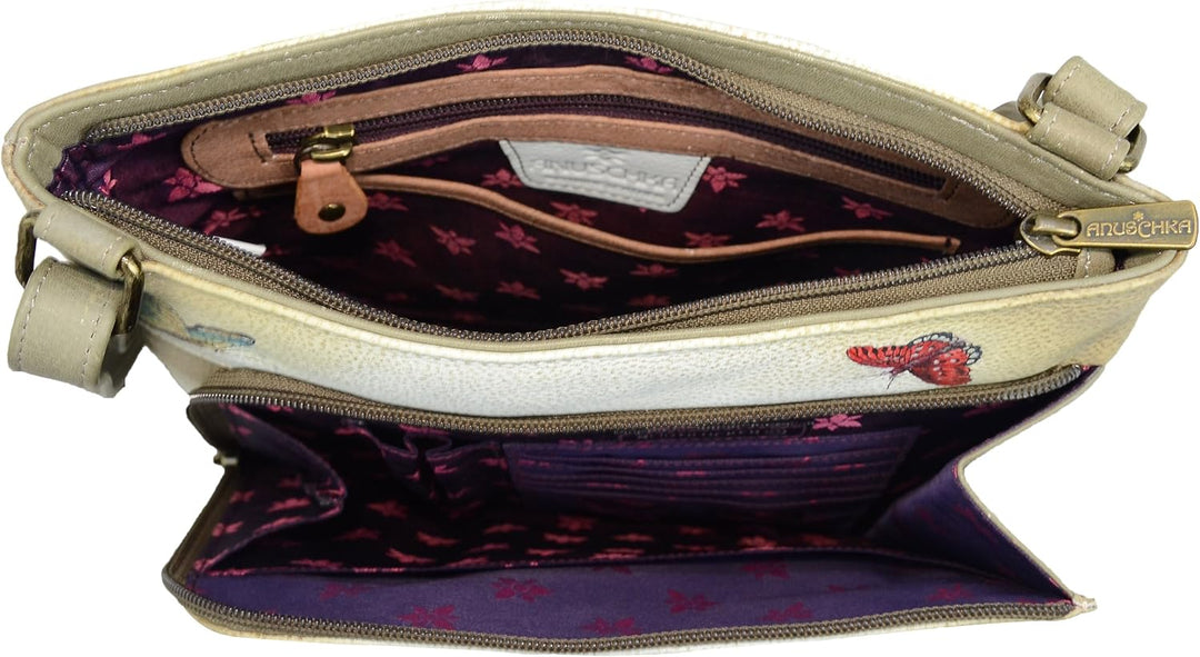 Anuschka Handbemalte Crossbody Tasche mit Organizerfach &amp; RFID-Schutz Hypnotic Hortensien, Hypnotic