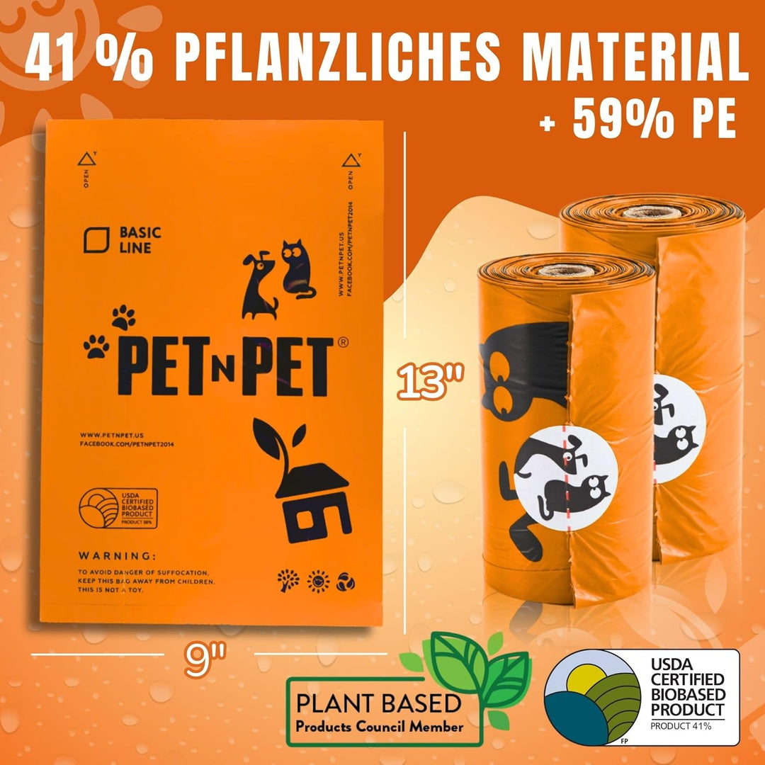 PET N PET Hundekotbeutel und Abfallbeutel USDA-zertifiziert 38% biobasierte Kotbeutel für Hunde 1080