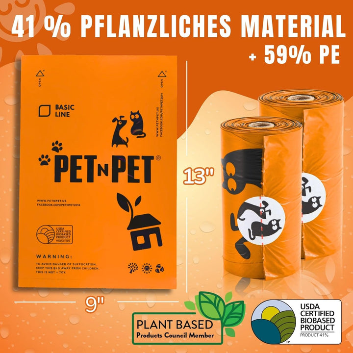 PET N PET Hundekotbeutel und Abfallbeutel USDA-zertifiziert 38% biobasierte Kotbeutel für Hunde 1080