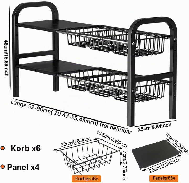 devesanter 2-stöckiger Unterschrank Organizer mit 6 Körben,verstellbar | Flexibles Schranksystem mit