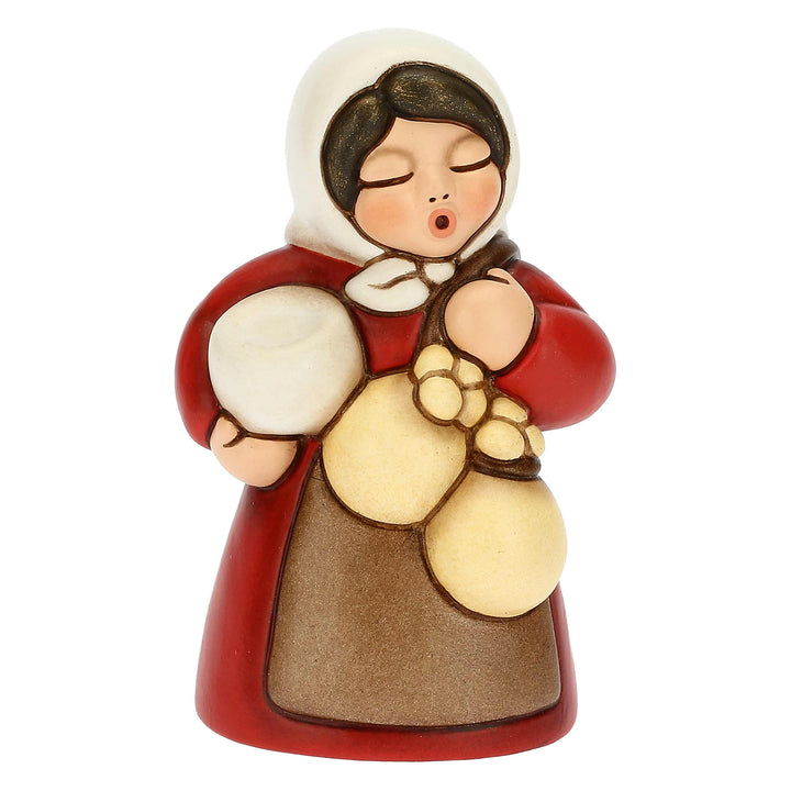 THUN - Krippe 2022 - Krippenfigur für Damen mit Käse aus Keramik, handverziert, rotes Kleid - Klassi