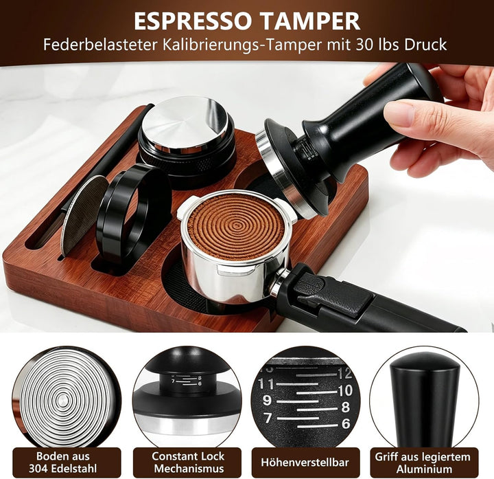 Espresso Zubehör Set 7tlg. – WDT Tool, Tamper, Distributor, Dosierring & Tamperstation | Barista Set
