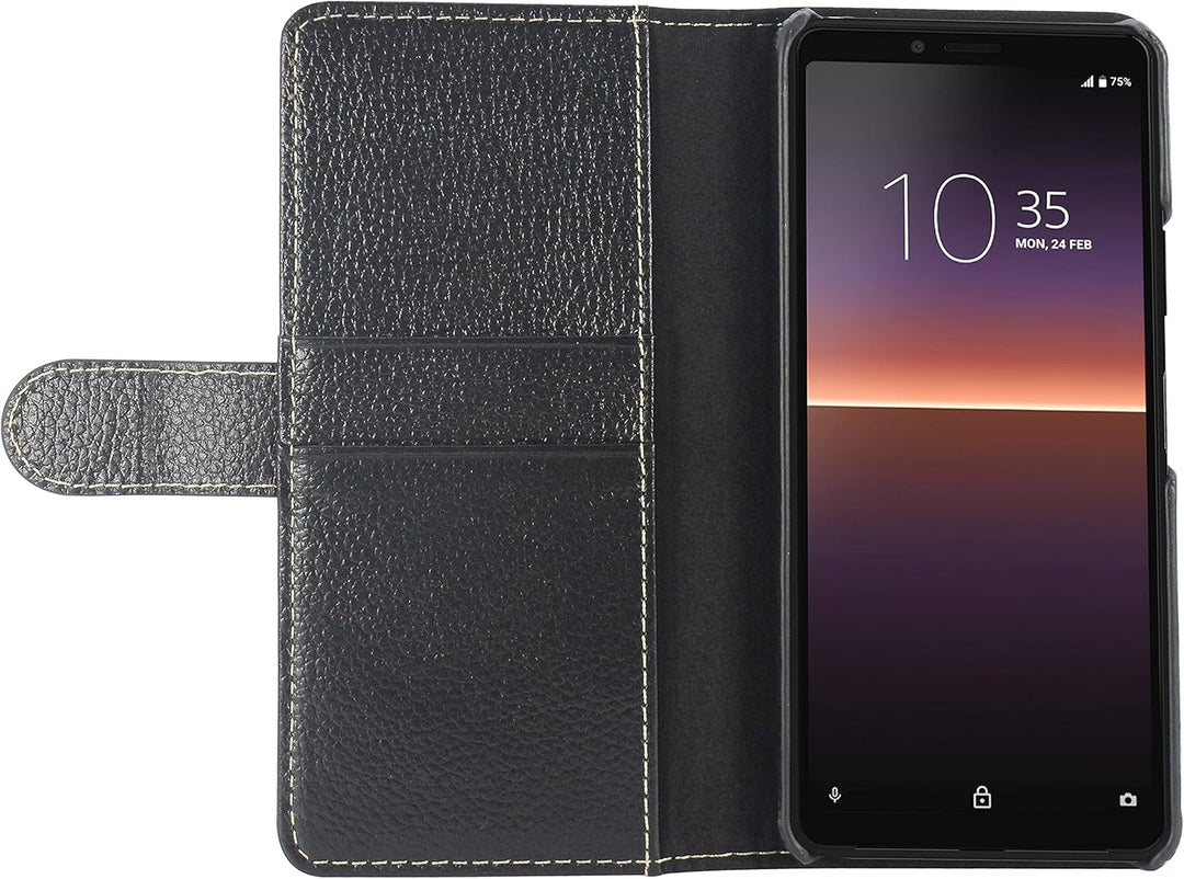 STILGUT Talis kompatibel mit Sony Xperia 10 II Hülle mit Kartenfach aus Leder, Wallet Case, Lederhül