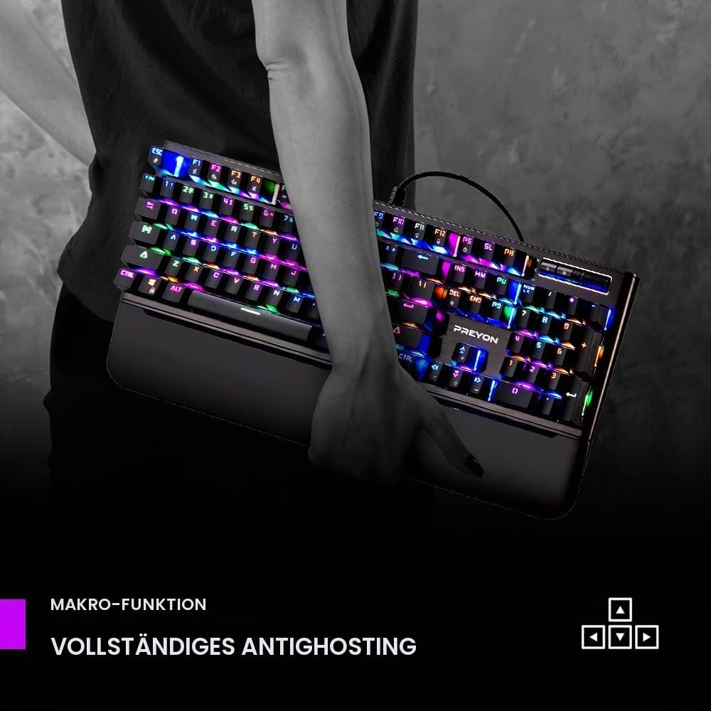 PREYON Long Claw Brown Gaming tastatur mit Geflochtenem Kabel - Beleuchtete Mechanische Tastatur mit