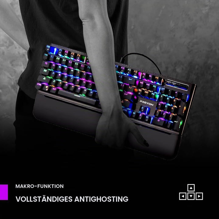 PREYON Long Claw Brown Gaming tastatur mit Geflochtenem Kabel - Beleuchtete Mechanische Tastatur mit