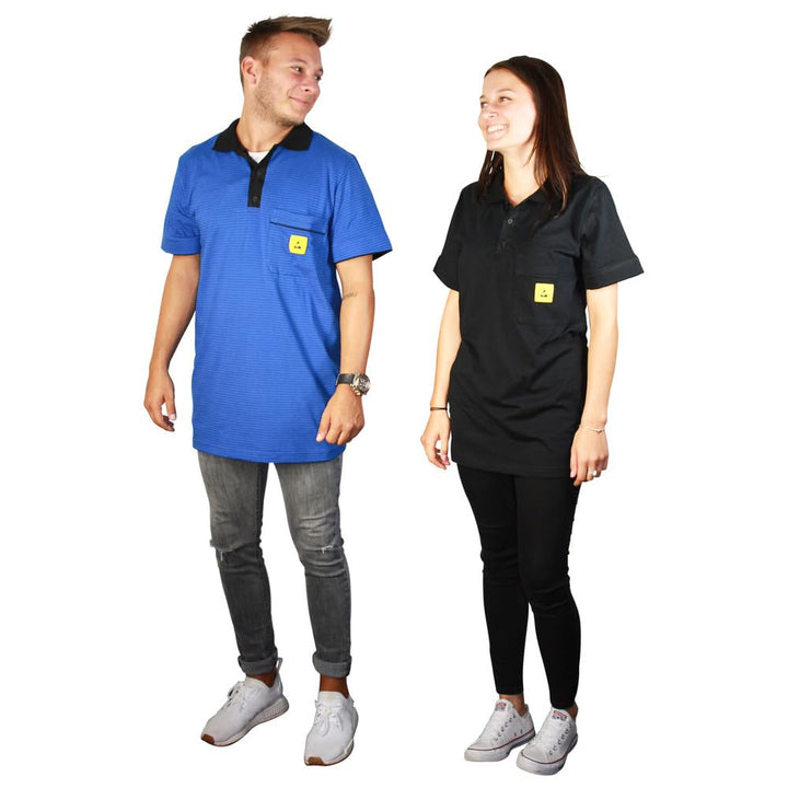 Wetec ESD-Polo-Shirt Light, mit schwarzem Kragen, Grösse L, blau (Unisex) typischer Ableitwiderstand