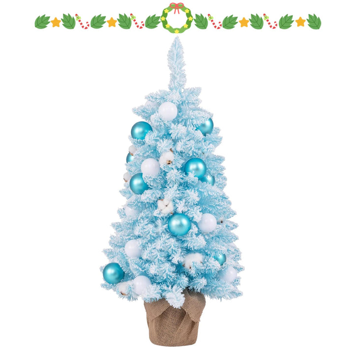 KOMFOTTEU 90 cm Künstlicher Weihnachtsbaum, Tisch Christbaum mit 24 dekorativen Kugelornamenten & 12