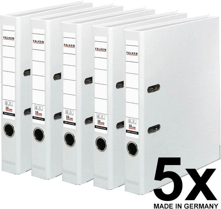 Original Falken 5er Pack PP-Color Kunststoff-Ordner. Made in Germany. 5 cm schmal DIN A4 weiss Vegan