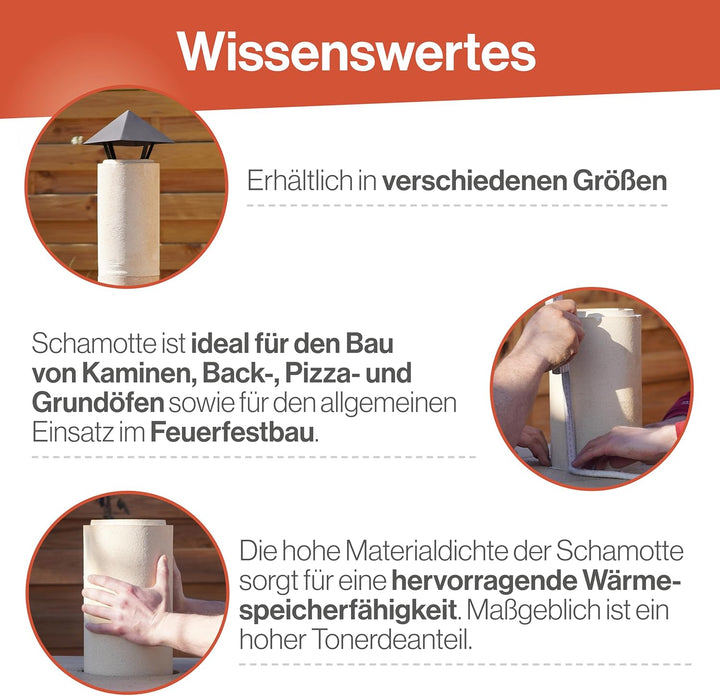 Feuerfest 123 - Schamotterohr Ø 120x300 mm (Innendurchmesser x Länge), für den Bau von Öfen und Kami