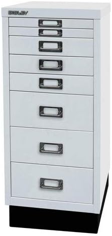 BISLEY MultiDrawer, 29er Serie mit Sockel, DIN A4, 8 Schubladen, Metall, 645 Lichtgrau, 38 x 27.9 x