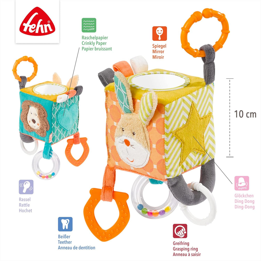 Fehn Motorikwürfel Funky Friends - Motorikspielzeug Baby Aktivitätswürfel & Activity-Spieltier Flede