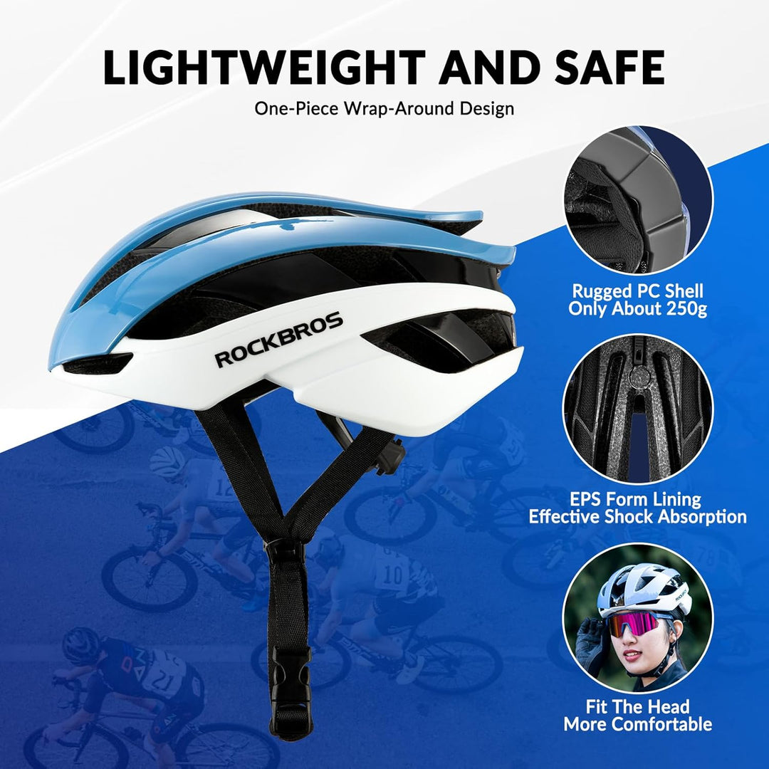 ROCKBROS Fahrradhelm Rennradhelm Leichter Radhelm M/L 55-61 cm Verstellbarer Allround-Helm Belüftung
