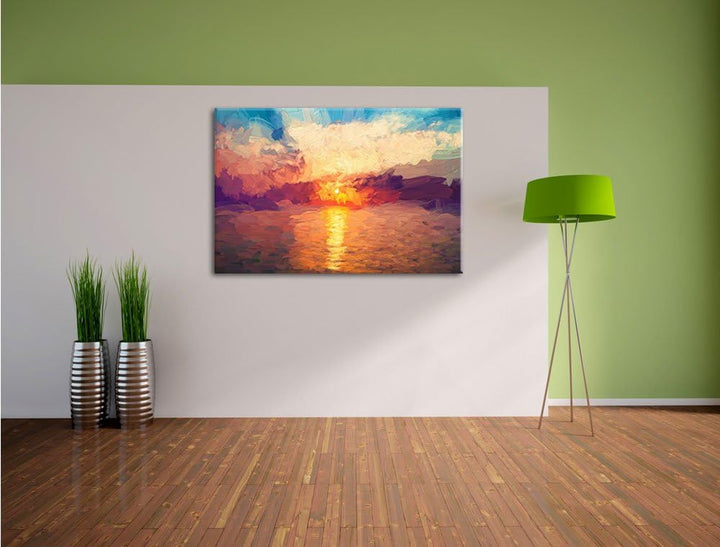 Pixxprint Sonnenaufgang am Meer als Leinwandbild/Grösse: 100x70 cm/Wandbild/Kunstdruck/fertig bespan
