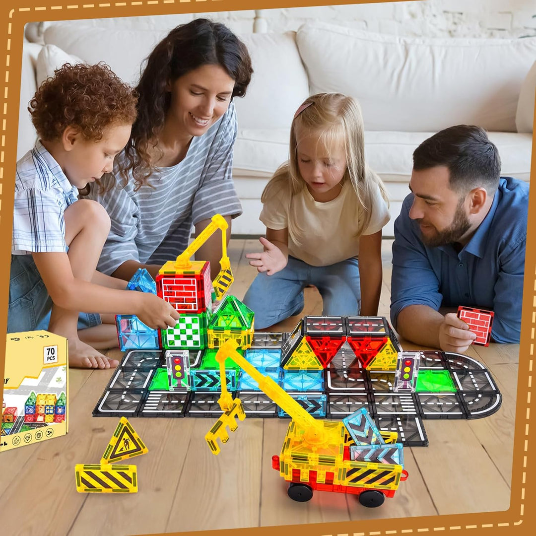 BuzzoXerex Magnetische Bausteine Stadtstrassen Set, 70 Magnetische Fliesen Strassenset, Magnetbauste