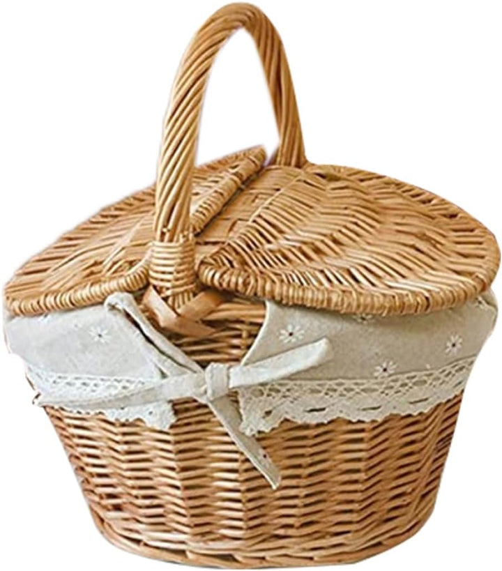Weidenpicknickkorb Vintage gewebter Aufbewahrungspicknick mit Deckelgriff 26x18x14cm