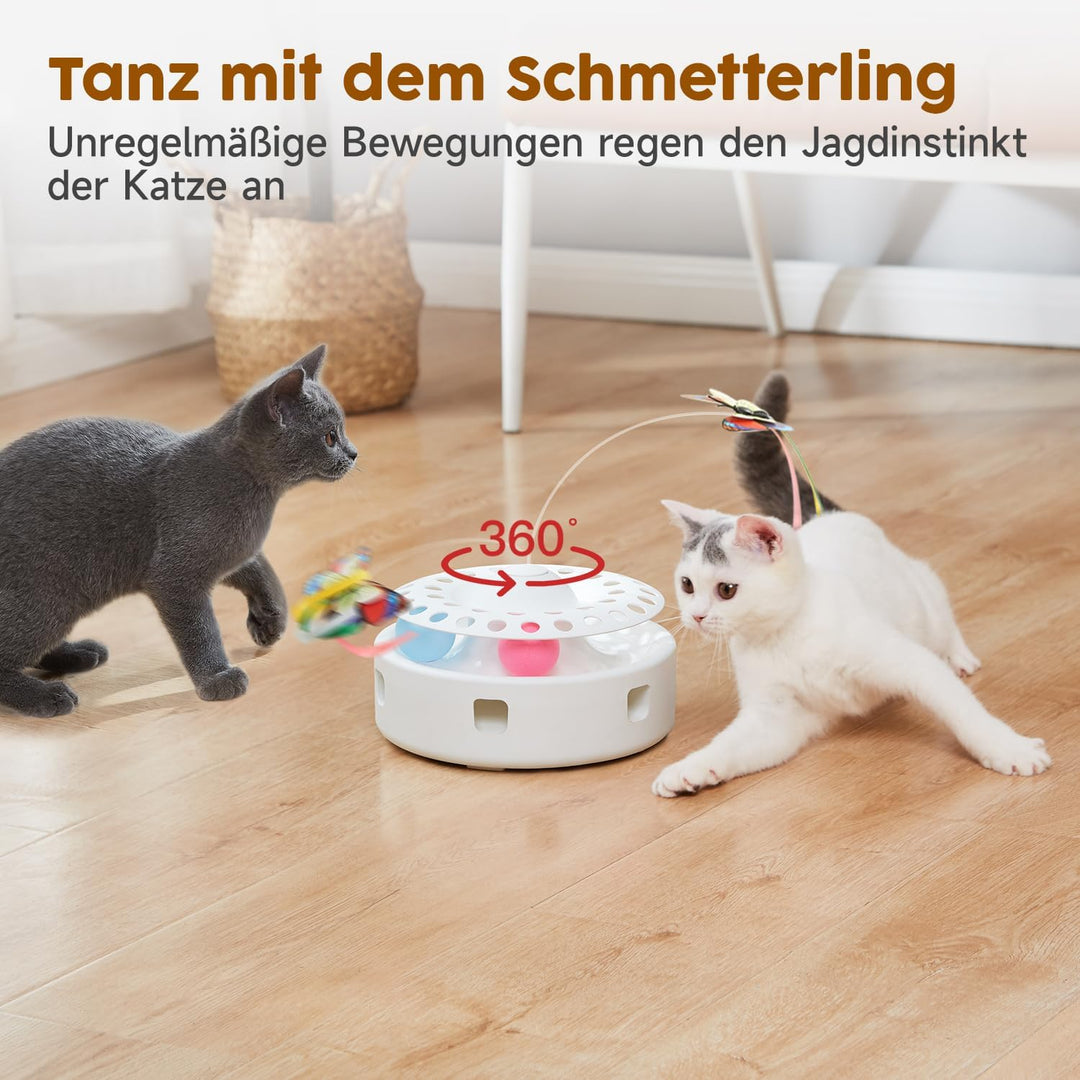 Potaroma 3-in-1 Interaktives Elektrisches Katzenspielzeug – Automatisches Federspiel, Flatternder Sc
