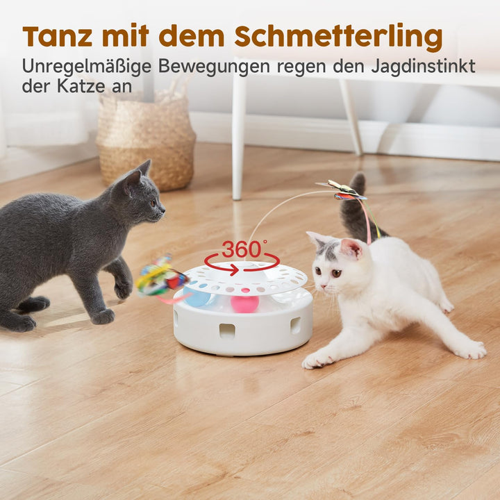 Potaroma 3-in-1 Interaktives Elektrisches Katzenspielzeug – Automatisches Federspiel, Flatternder Sc