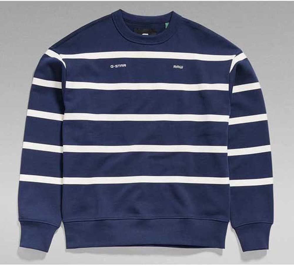 G-STAR RAW Herren Placed Stripe Sweatshirt Sweats XS Mehrfarben (Sartho Blue/Milk Stripe D22226-b782