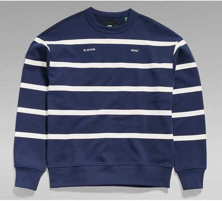 G-STAR RAW Herren Placed Stripe Sweatshirt Sweats XS Mehrfarben (Sartho Blue/Milk Stripe D22226-b782