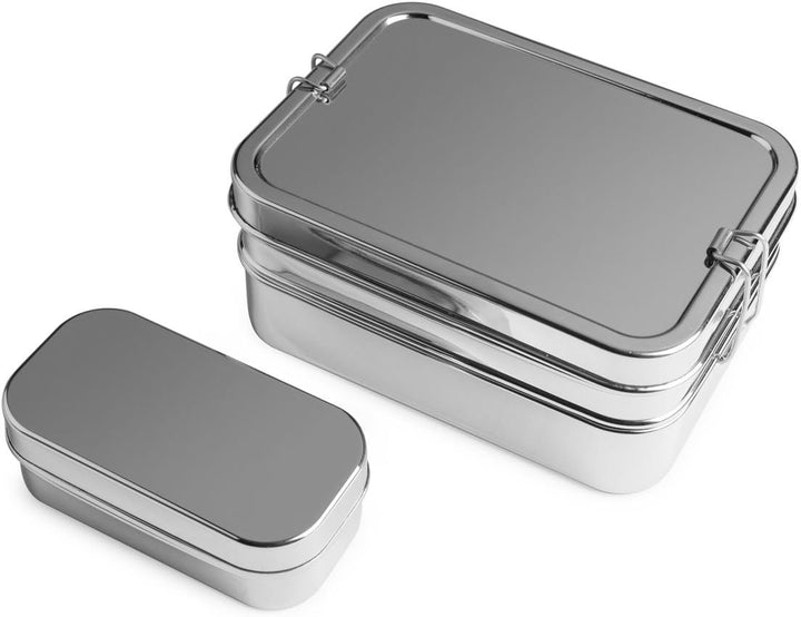 Lunchbox 3in1 BIG - Grosse Three-in-one Brotdose aus Edelstahl - 100% BPA frei, fest verschliessbar,