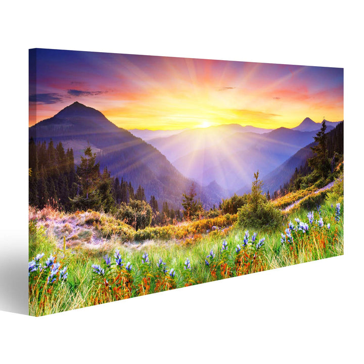 Bild Bilder auf Leinwand majestätischer Sonnenuntergang im Gebirgslandschaft hdr Bild Wandbild, Post