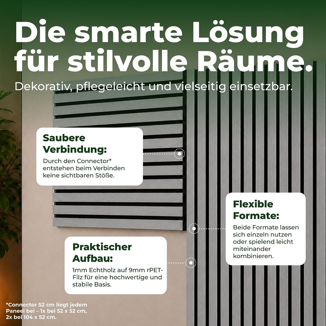 Akustikpaneele Holz 52x52 cm Echtholzfurnier Eiche Grau 1er Set Eiche Grau 1er-Set, Eiche Grau 1er-S