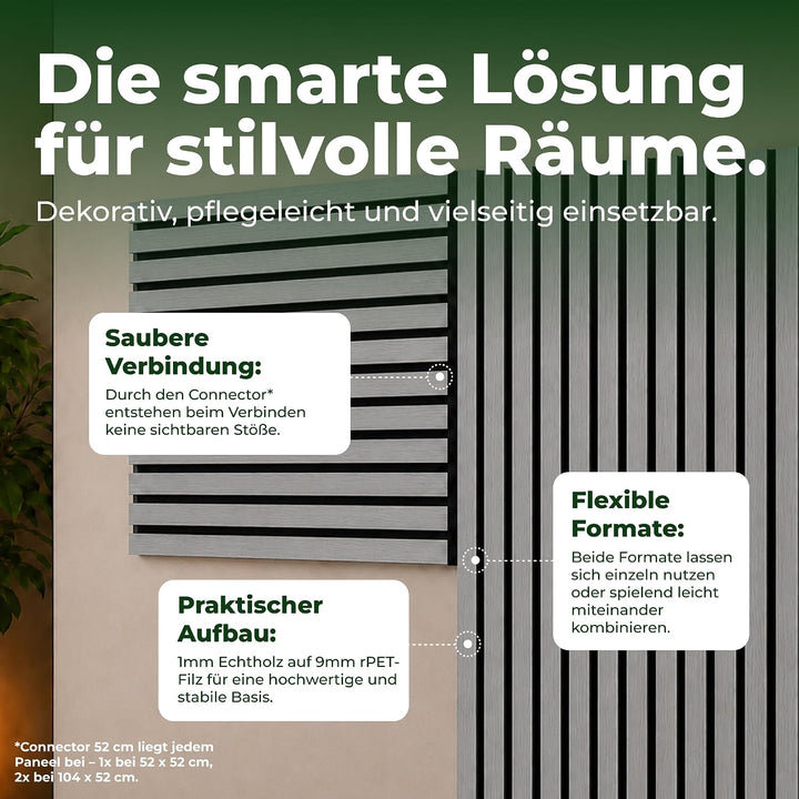 Akustikpaneele Holz 52x52 cm Echtholzfurnier Eiche Grau 1er Set Eiche Grau 1er-Set, Eiche Grau 1er-S