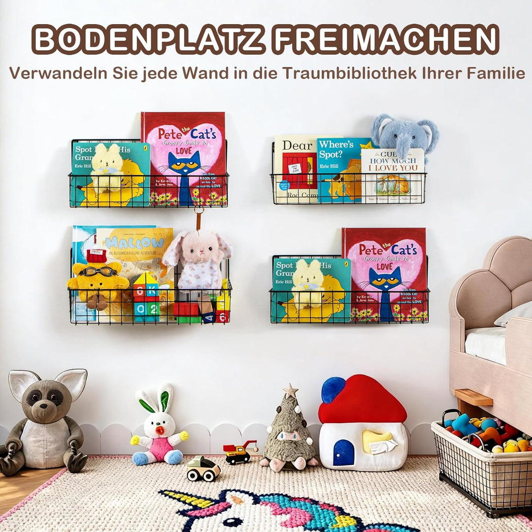 PUERSI 6er-Set Bücherregal Kinder Wand, Metall Wandregal Bücher, Hängend Regal für Kinderzimmer Aufb