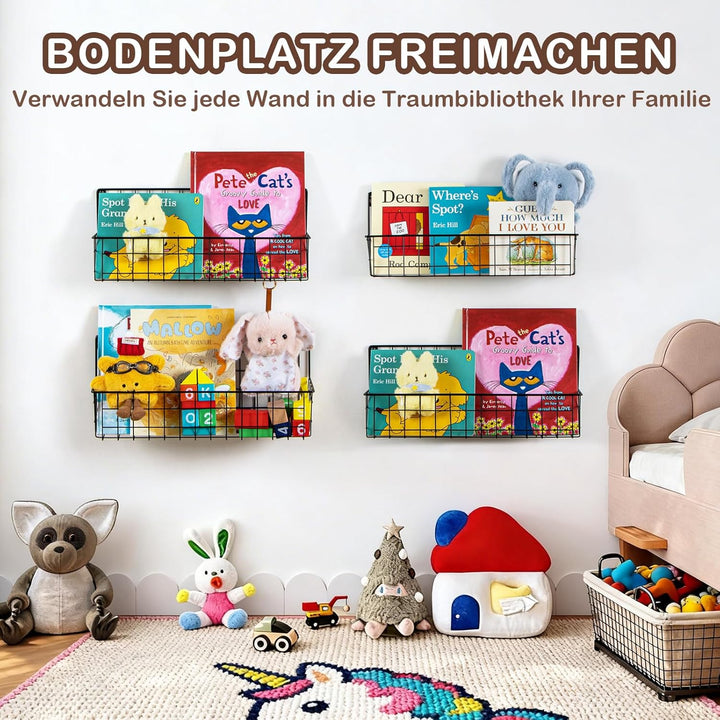 PUERSI 6er-Set Bücherregal Kinder Wand, Metall Wandregal Bücher, Hängend Regal für Kinderzimmer Aufb