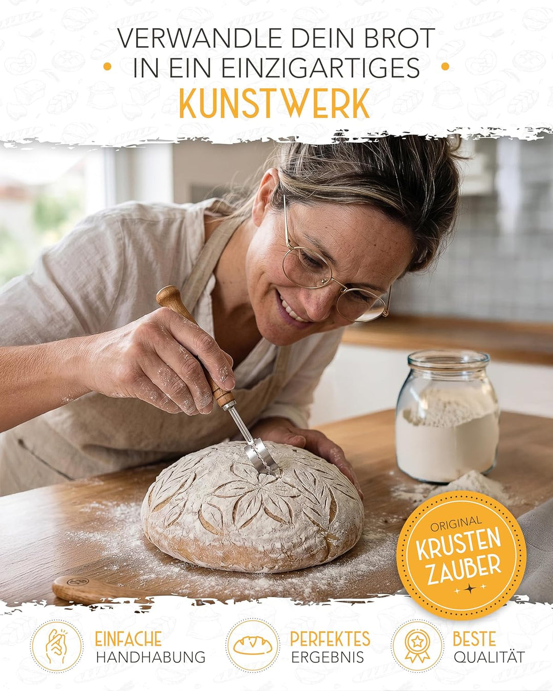 KRUSTENZAUBER Dänischer Schneebesen & Bäckermesser 2er Set [inkl. 20 Rasierklingen] - Teigbesen, Dan